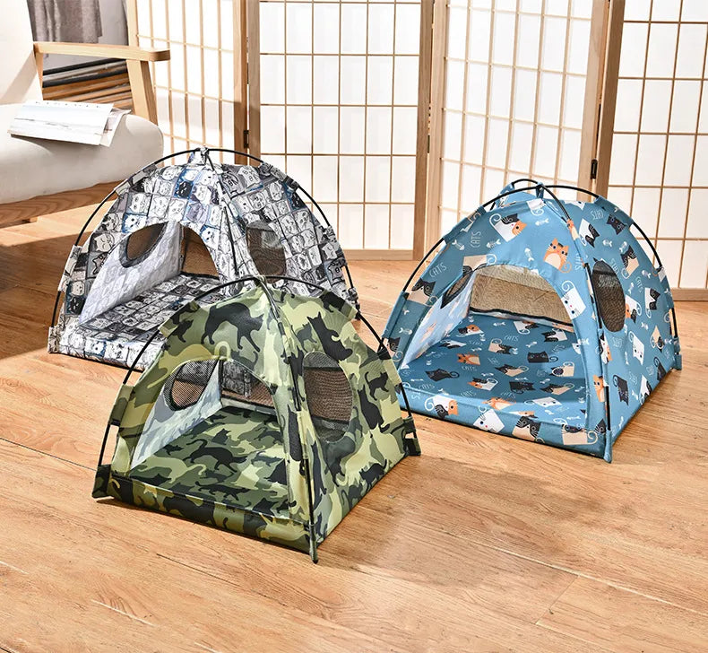 ZK20 Pet Dog Tent House Floral Print Enclosed Cat Tent Bed Indoor Folding Portable Comfortable Kitten Bed Kennel For Small Pets