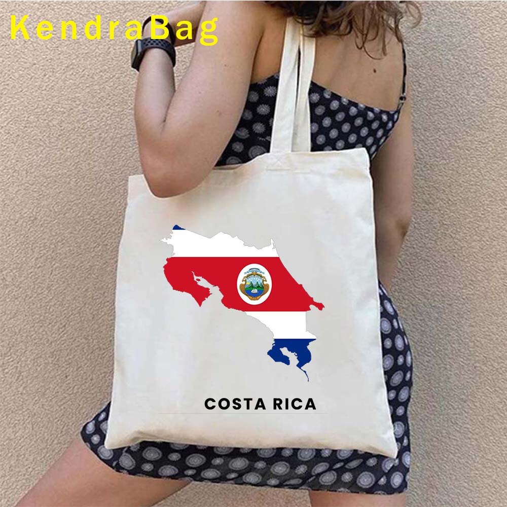 Vintage Arms of Costa Rica Country Map Flag San Jose Girl Soccer Gift Sunset Love Heart Shopper Canvas Tote Bag Shopping Handbag