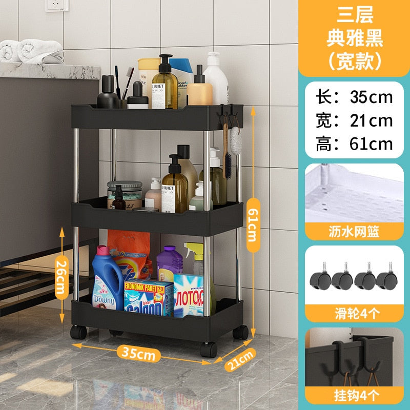 3/4Tier Durable Rolling Trolley Multi-storey Cart Storage Shelf Movable Gap Storage Rack Kitchen Bathroom Slim Slide Organizer