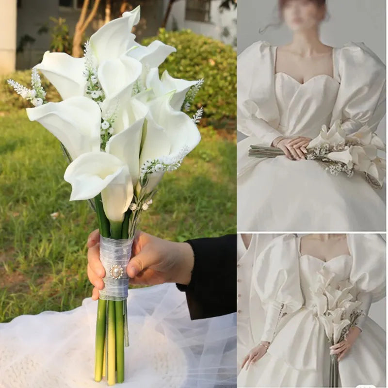 37cm White PU Fake Flower Artificial Calla Lily for Home Decor Wedding Bridal Bouquet Home Table Flower Bouquet Decor 10/5Pcs