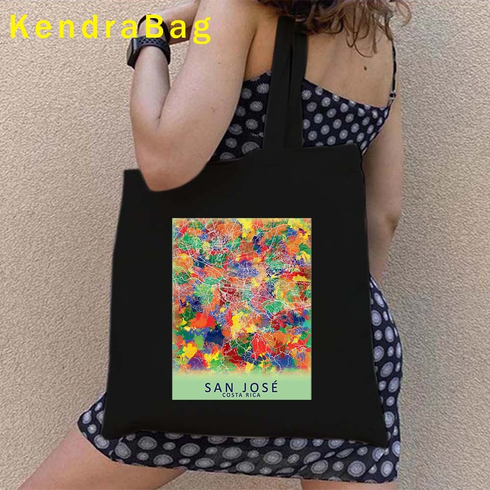 Vintage Arms of Costa Rica Country Map Flag San Jose Girl Soccer Gift Sunset Love Heart Shopper Canvas Tote Bag Shopping Handbag