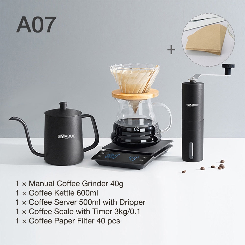 Coffee Set Coffee Accessories Manual Grinder Mill Glass Pot with Filter Dripper Gooseneck Kettle Specialized Barista Kit