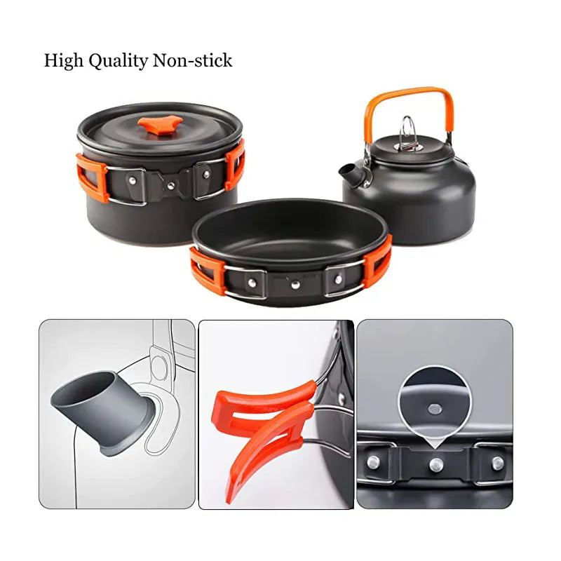 Portable Camping Tableware Cooking Set Outdoor Cookware Pan Pot Bowl Spoon Fork Utensils For Hiking Picnic Travel Wild Campismo