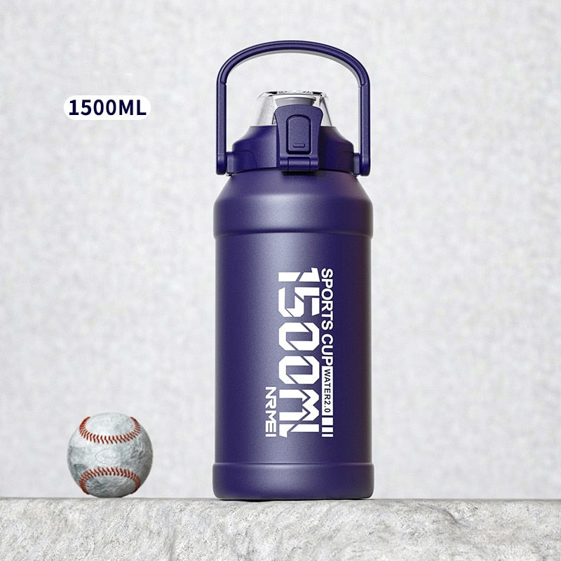 2L Water Bottle Thermos Bottle with Removable Straw, Protable Stainless Steel Water Bottle with Carry Handle for Gym