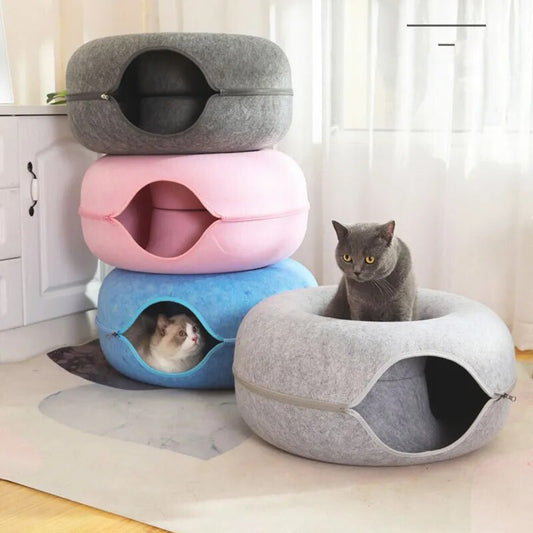 Felt Cat Tunnel Bed, Kitten Tunnel, Cat Hideout, Donut Cat Bed, Universal for All Seasons Cat Condo and Cat Cave for Small Pets