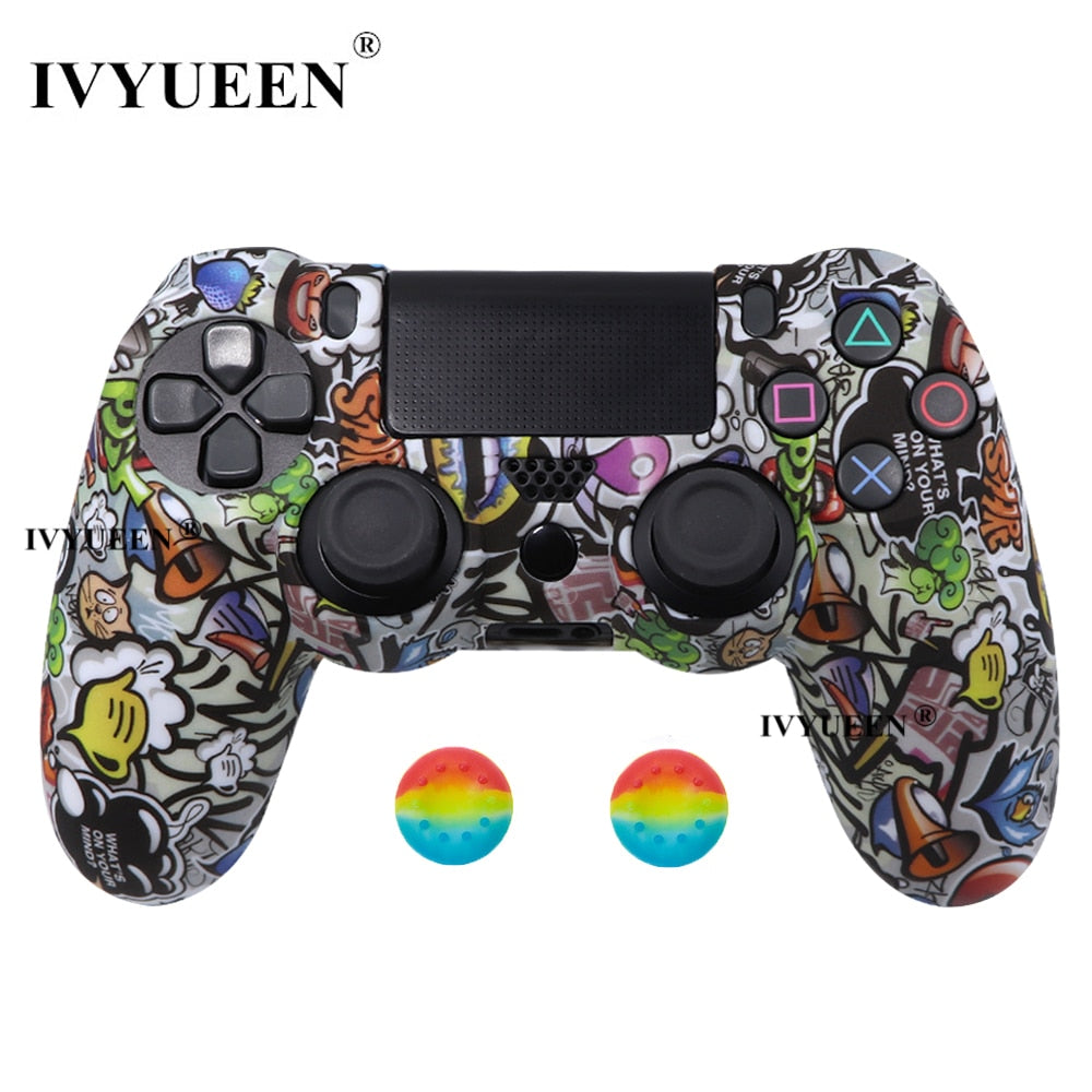 IVYUEEN 19 Colors Silicone Camo Protective Skin Case for Sony Dualshock 4 PS4 DS4 Pro Slim Controller Thumb Grips Joystick Caps