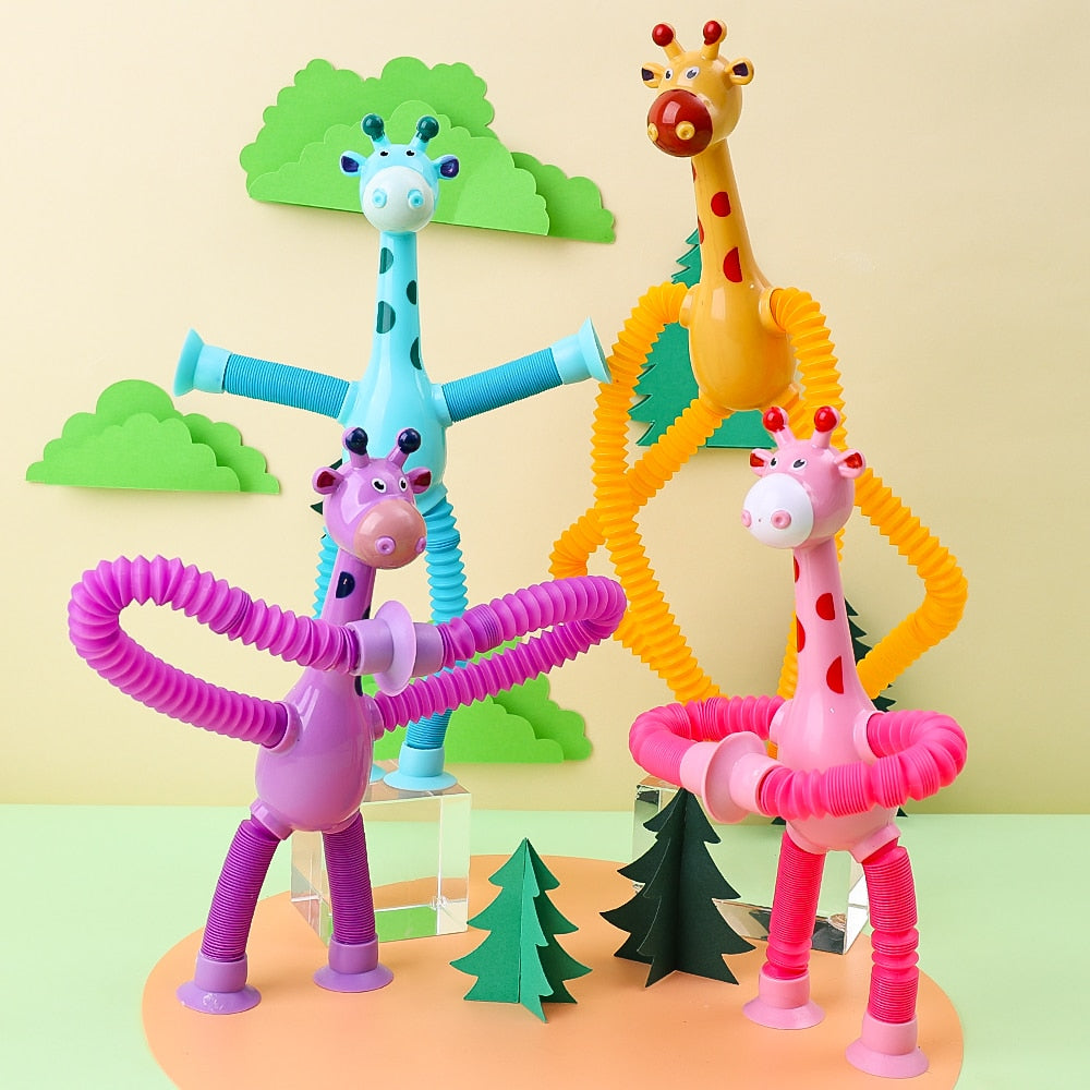 Children Suction Cup Giraffe Toys Pop Tubes Stress Relief Telescopic Giraffe Toy Sensory Bellows Toys Anti-stress Squeeze Toy