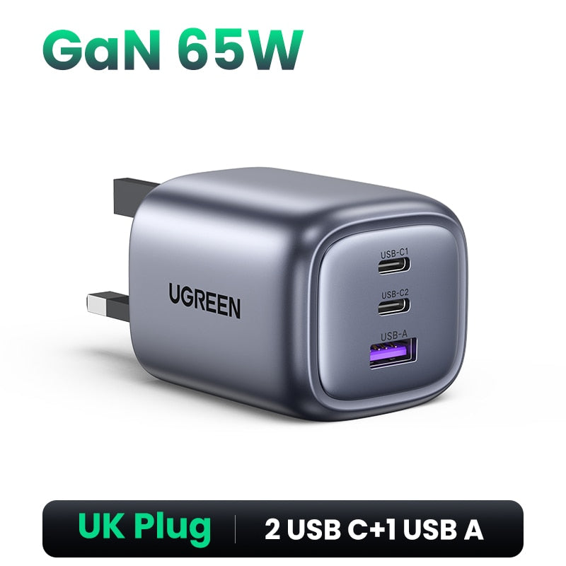 UGREEN 65W GaN Charger Quick Charge 4.0 3.0 Type C PD USB Charger for iPhone 14 13 12 Pro Max Fast Charger For Laptop PD Charger