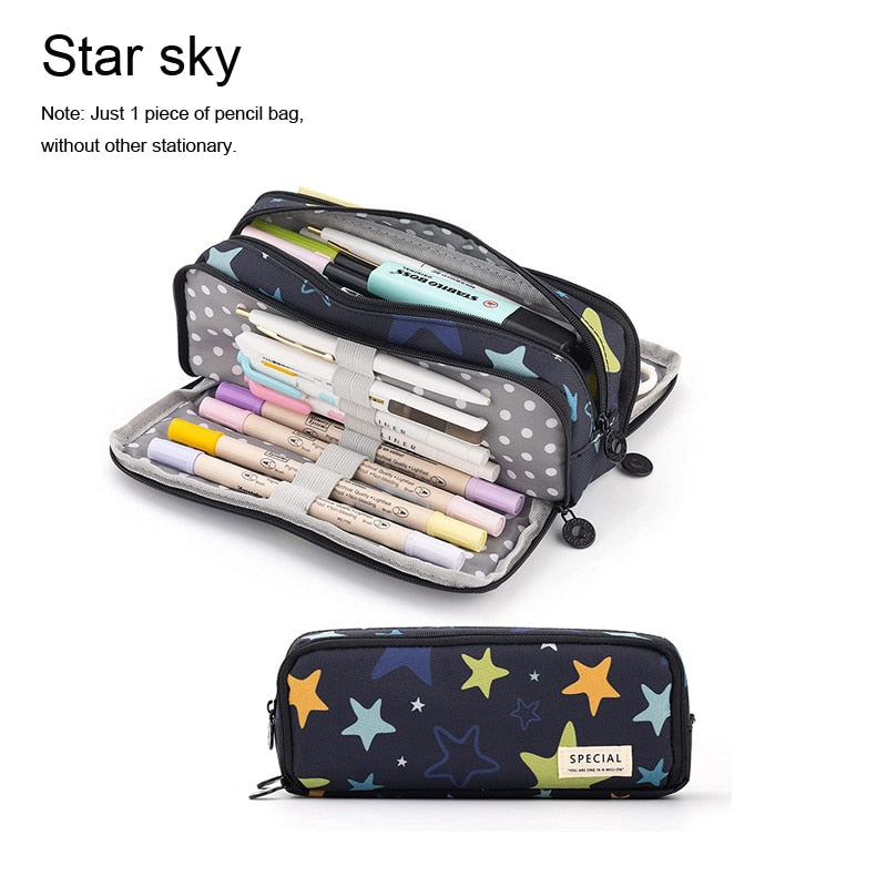 3 or 4 Compartment Purple Large Pencil Case Pen Bag School Student Pencil Cases Cosmetic Bag Stationery Organizer Office Supply