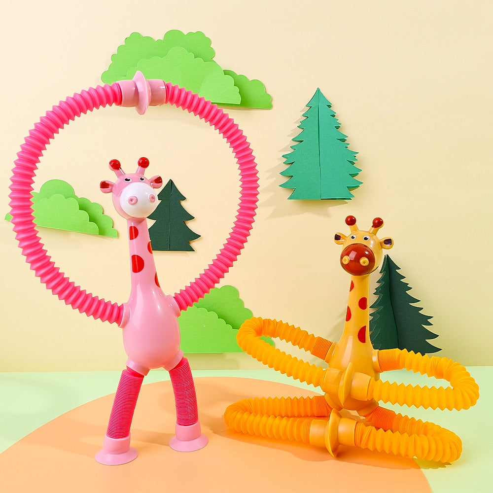 Children Suction Cup Giraffe Toys Pop Tubes Stress Relief Telescopic Giraffe Toy Sensory Bellows Toys Anti-stress Squeeze Toy