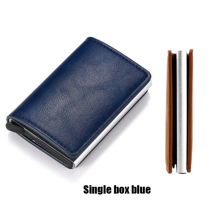 Custom RFID Blocking Men Wallet Credit Card Holder Leather Card Wallet Double Metal Box ID Card Holder Money Clip Purse New 2023