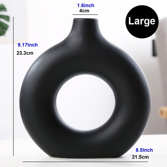 Nordic Vase Circular Hollow Ceramic Donuts Flower Pot Home Living Room Decoration Accessories Interior Office Desktop Decor Gift