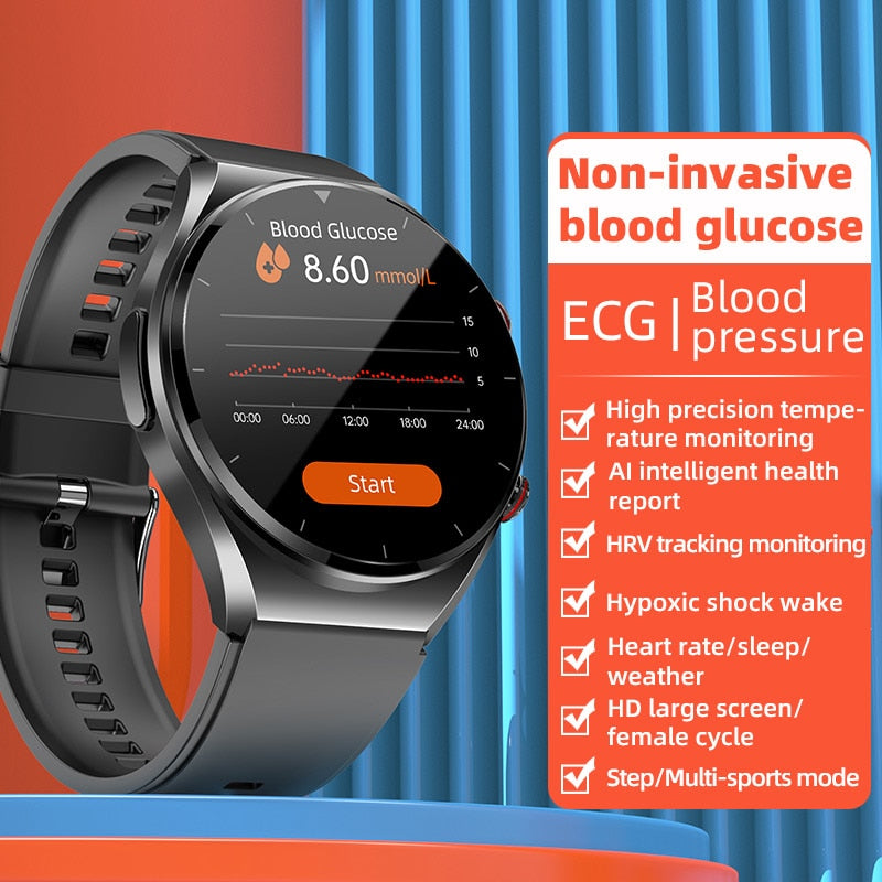 2023 New Non-Invasive Blood Glucose Smart Watch Men Full Touch Screen Sport Fitness Watches Bluetooth For Android ios Smartwatch