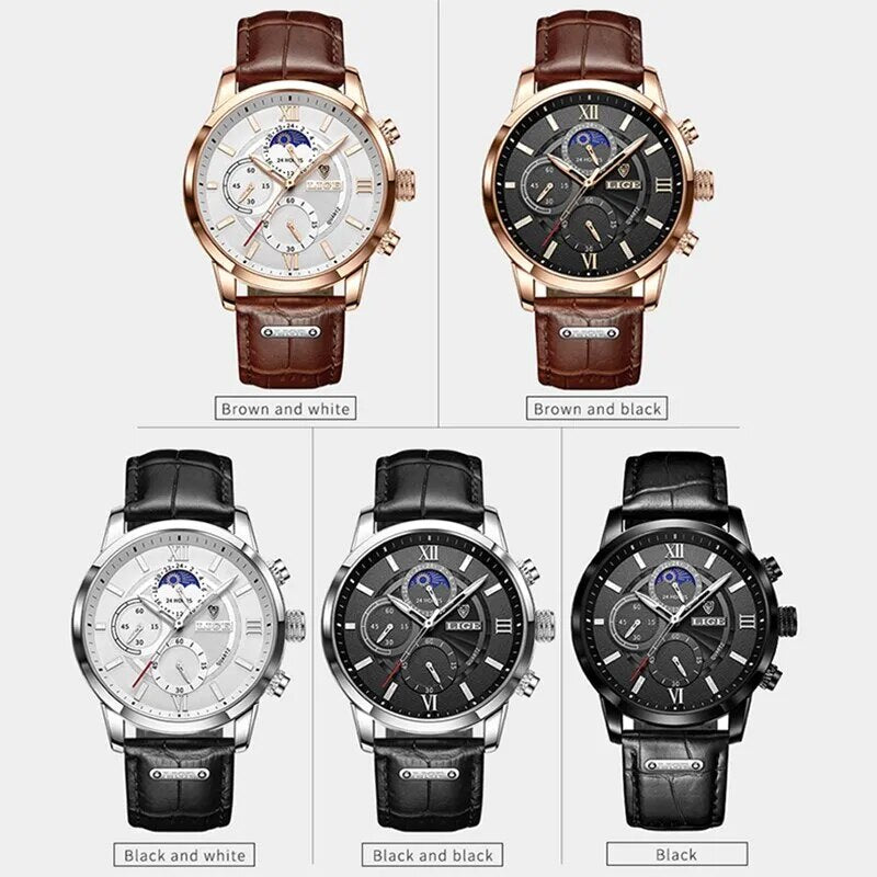 2023 New Mens Watches Top Brand Luxury Brown Leather Casual Quartz Watch Men Sport Waterproof Clock Watch Relogio Masculino