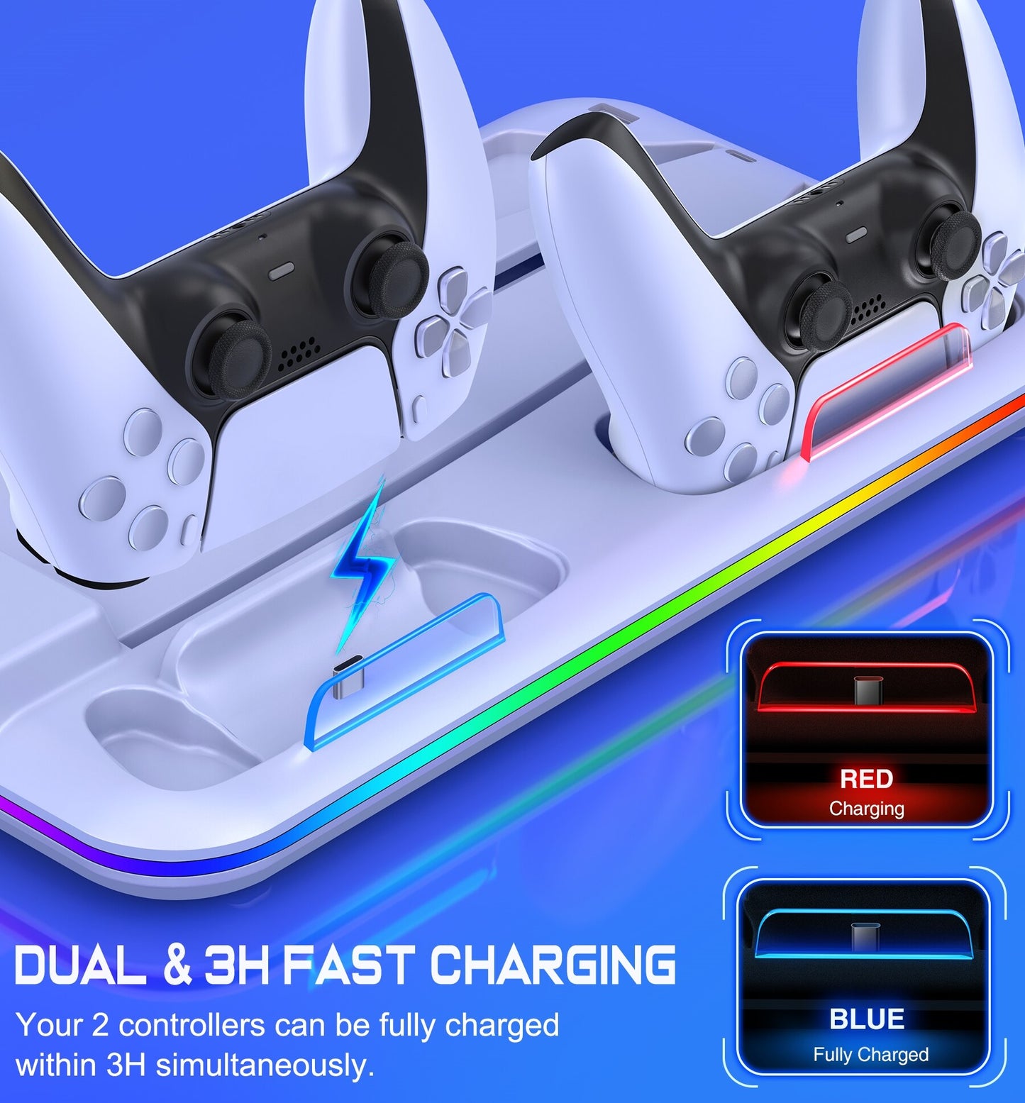 Led Cooling Staion for PS5 Vertical Stand dual Controller Charging Dock for Sony Playstation 5 Disc/Digital RGB Cool Light