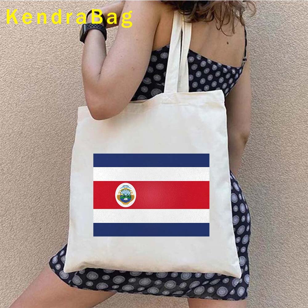 Vintage Arms of Costa Rica Country Map Flag San Jose Girl Soccer Gift Sunset Love Heart Shopper Canvas Tote Bag Shopping Handbag