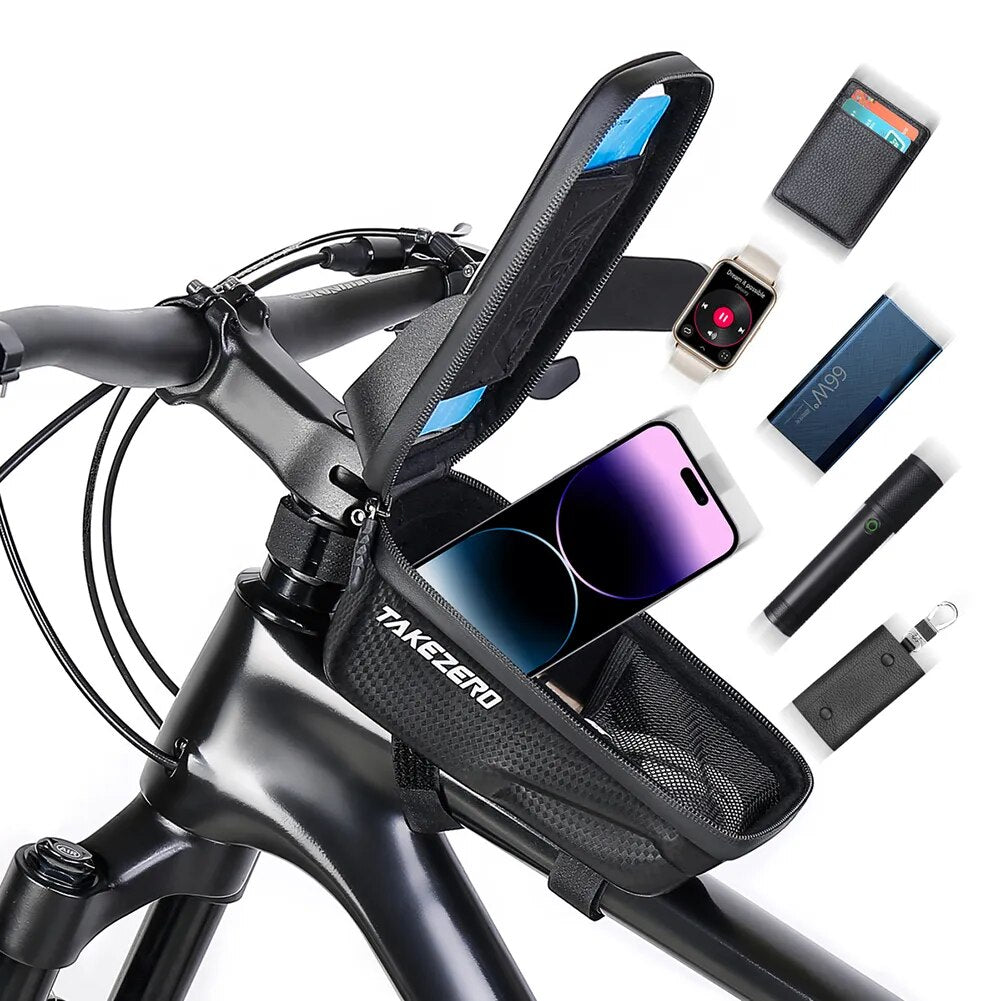 Bicycle Front Frame Bag Touch Screen Waterproof Phone Case Holder Upper Tube Pannier Storage Pouch MTB Road Bike Bag Accessories