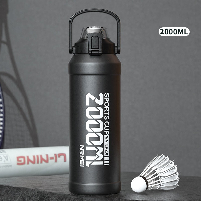 2L Water Bottle Thermos Bottle with Removable Straw, Protable Stainless Steel Water Bottle with Carry Handle for Gym