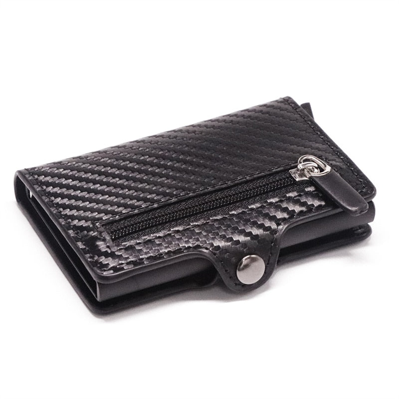 Custom Card Holder Anti-theft Carbon Fiber Wallet Men Credit Card Holder Zipper Coins Pocket Wallet RFID Card Case & Money Clips