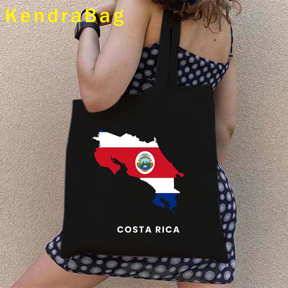 Vintage Arms of Costa Rica Country Map Flag San Jose Girl Soccer Gift Sunset Love Heart Shopper Canvas Tote Bag Shopping Handbag