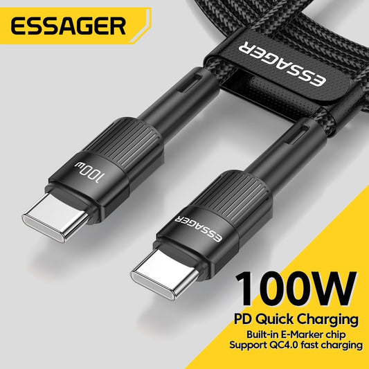 Essager 100W C To C Type C Cable USB C PD Fast Charging Charger Wire Cord For Macbook Samsung Xiaomi Type C USB C Cable 3M