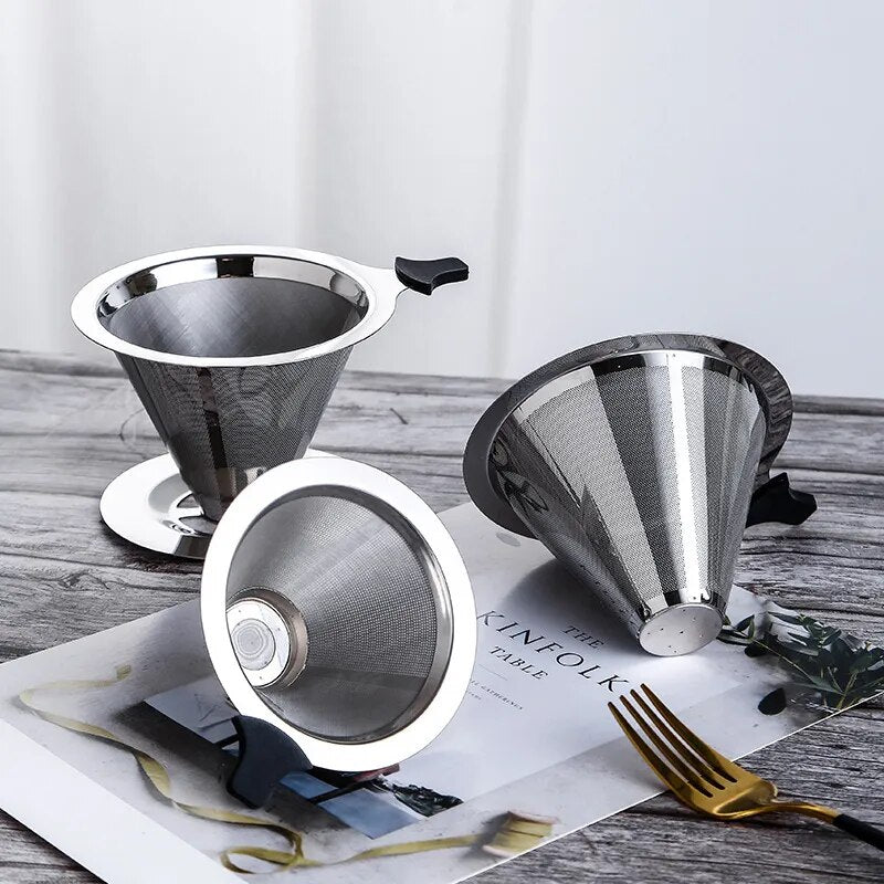 Coffee Filter Holder Reusable Double Layer 304 Stainless Steel Coffee Filter Pour Over Coffees Dripper Mesh Espresso Tea Filter