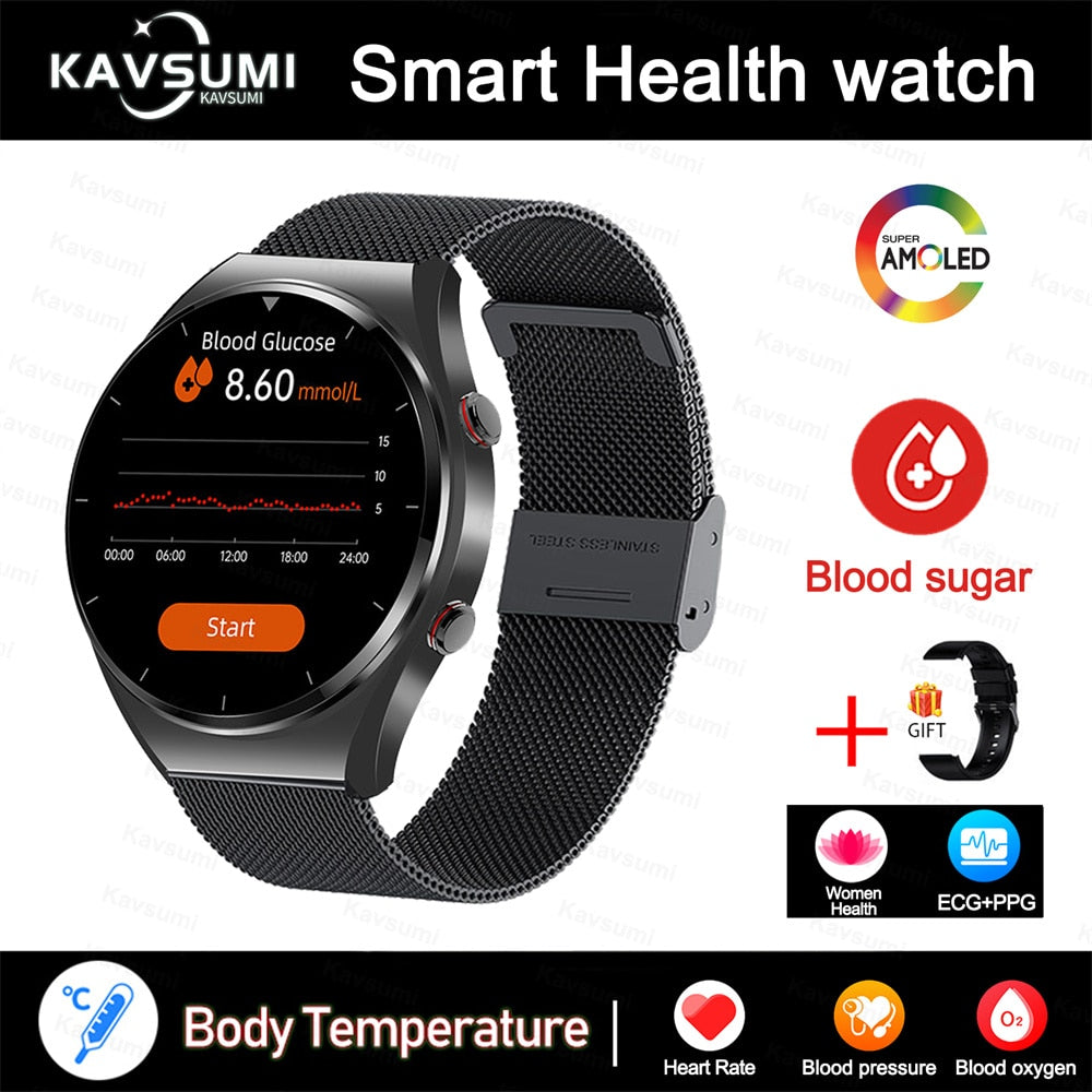 2023 New Non-Invasive Blood Glucose Smart Watch Men Full Touch Screen Sport Fitness Watches Bluetooth For Android ios Smartwatch