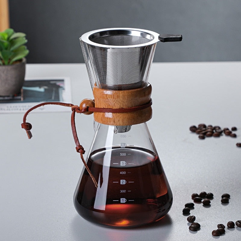 Glass Coffee Kettle with Stainless Steel Filter Drip Brewing Hot Brewer Coffee Pot Dripper Barista Pour Over Coffee Maker 400ml