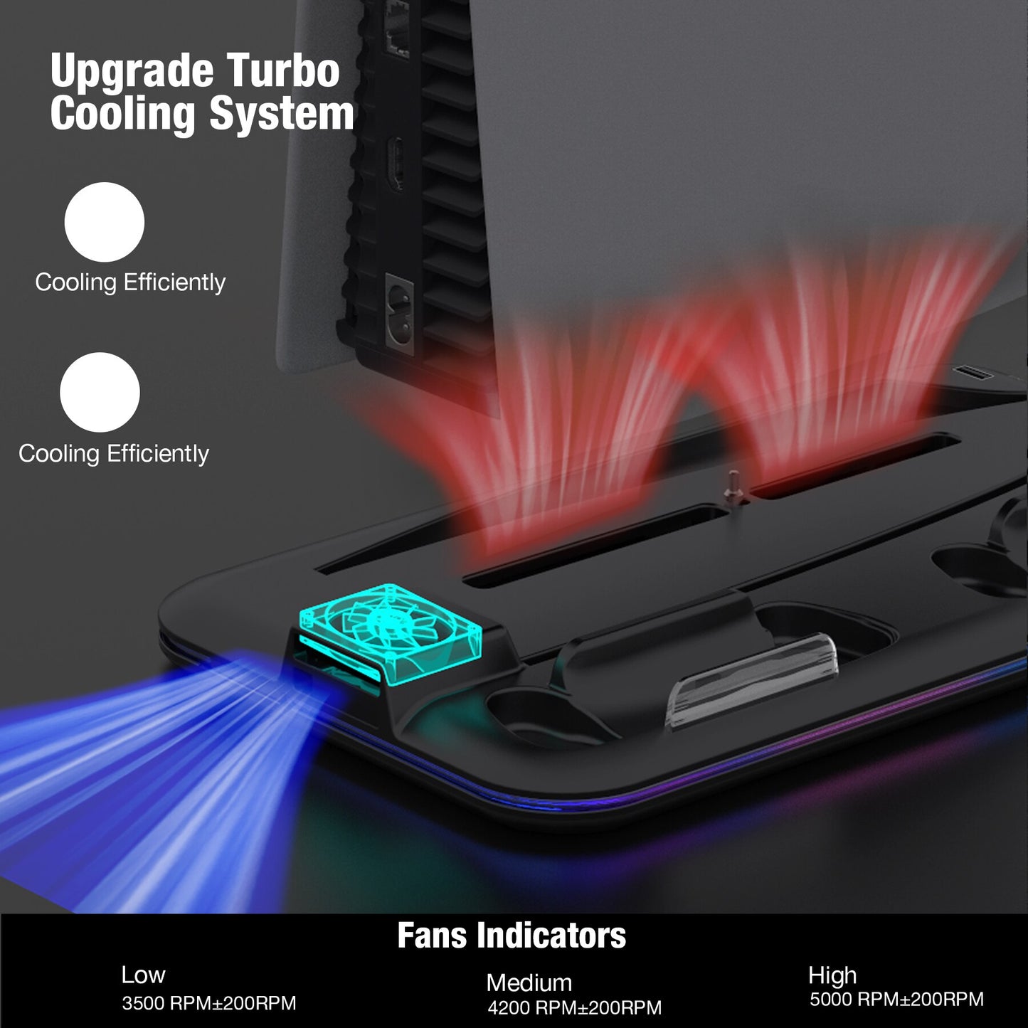 Led Cooling Staion for PS5 Vertical Stand dual Controller Charging Dock for Sony Playstation 5 Disc/Digital RGB Cool Light