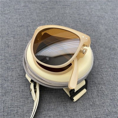 2022 New Women's Fashion Folding Sunglasses Women's Brand Designer Glasses Oval Glasses Lady Retro Sunglasses UV400 Protect