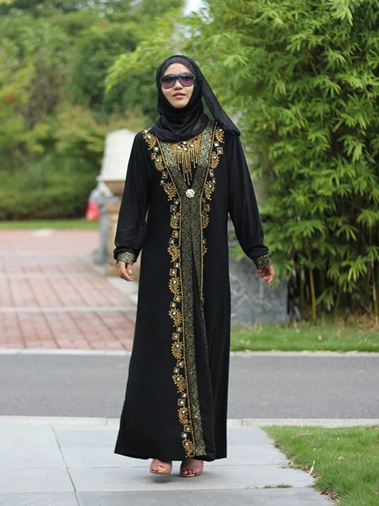 Dubai Arab Islam Abaya Women Muslim Long Dress Sequin Beading Kaftan Robes Elegant Splice Maxi Dresses Islamic Clothing Caftan