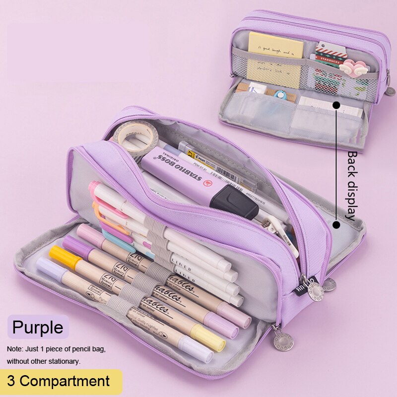 3 or 4 Compartment Purple Large Pencil Case Pen Bag School Student Pencil Cases Cosmetic Bag Stationery Organizer Office Supply