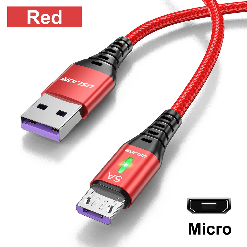 USLION 5A Micro USB Cable Fast Charging Mobile Phone Micro USB Wire cord For Xiaomi Android LED Lighting USB Charger Data Cable