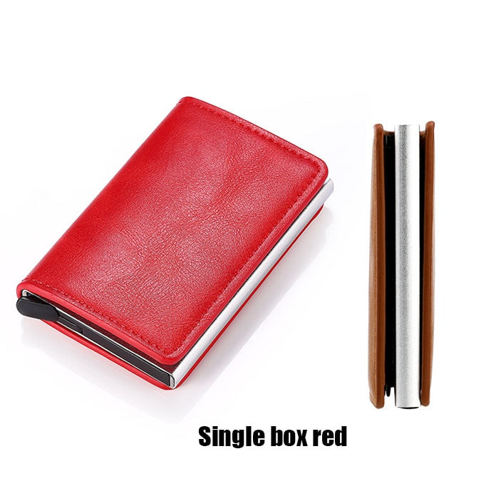 Custom RFID Blocking Men Wallet Credit Card Holder Leather Card Wallet Double Metal Box ID Card Holder Money Clip Purse New 2023