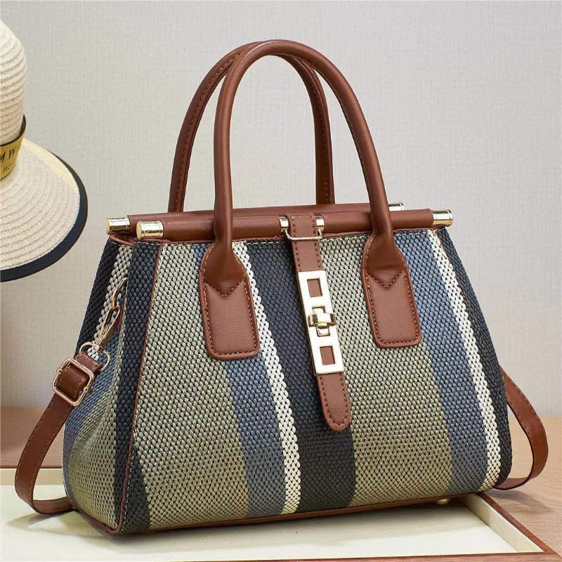 Fashion Women's Single Shoulder Crossbody Bags Striped Contrasting Color Portable Handbag Casual Popular High Quality Satchel