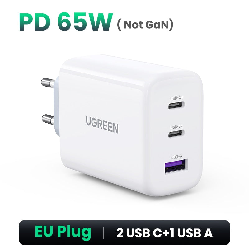 UGREEN 65W GaN Charger Quick Charge 4.0 3.0 Type C PD USB Charger for iPhone 14 13 12 Pro Max Fast Charger For Laptop PD Charger