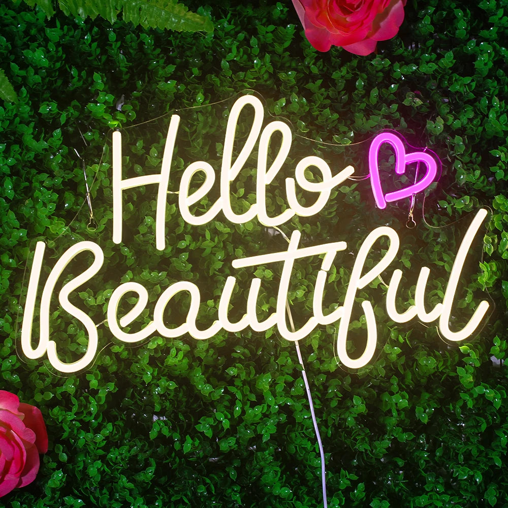 Ineonlife Hello Beautiful LED Light Made Neon Sign Bedroom House Wedding Bar Party Festival Room Wall Decor Valentines Day Gift