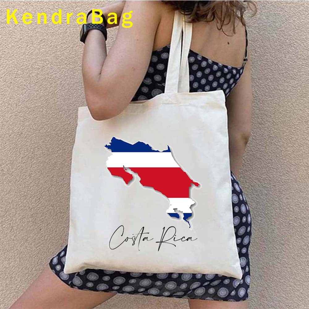 Vintage Arms of Costa Rica Country Map Flag San Jose Girl Soccer Gift Sunset Love Heart Shopper Canvas Tote Bag Shopping Handbag