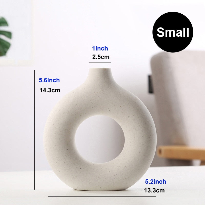 Nordic Vase Circular Hollow Ceramic Donuts Flower Pot Home Living Room Decoration Accessories Interior Office Desktop Decor Gift