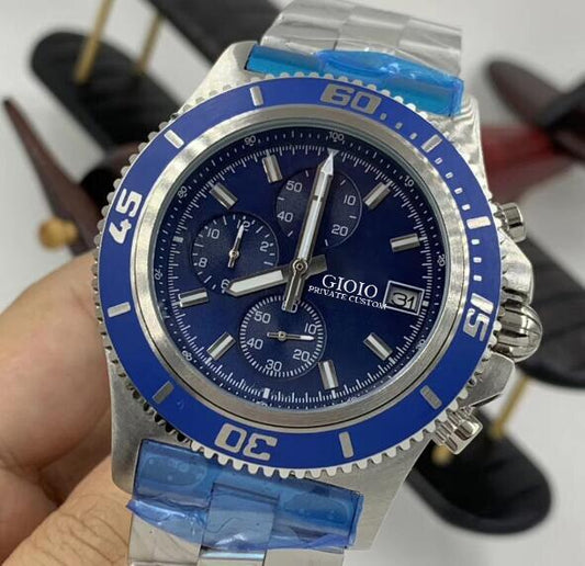 SuperOcean Blue Mens Watch Quartz Chronograph Rubber