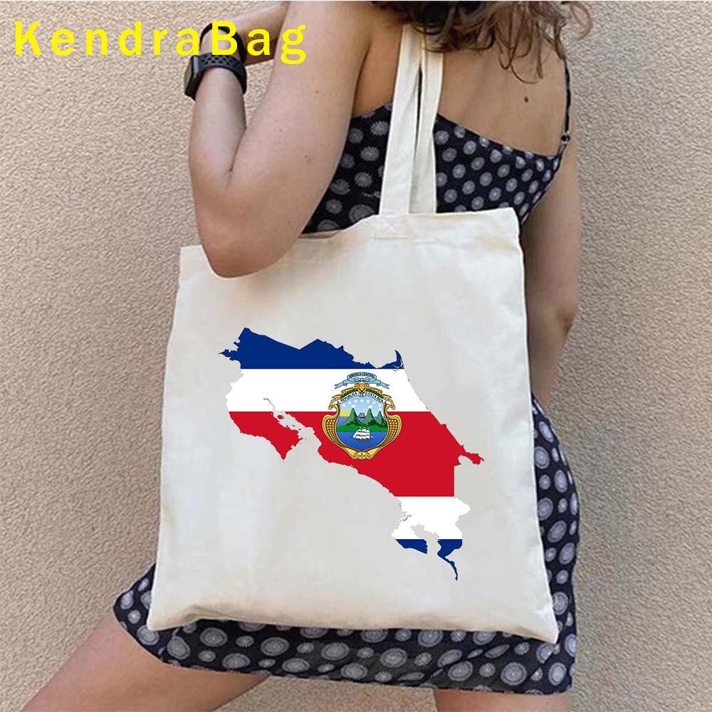 Vintage Arms of Costa Rica Country Map Flag San Jose Girl Soccer Gift Sunset Love Heart Shopper Canvas Tote Bag Shopping Handbag