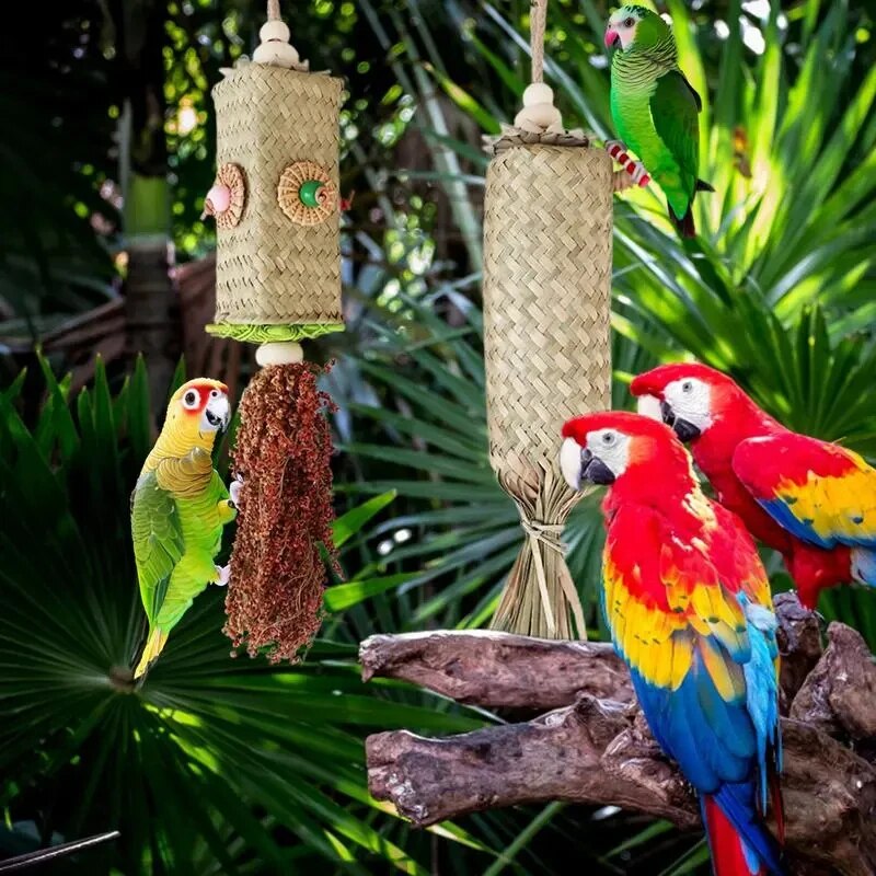 Large Parrot Chew Toys Palm Leaf Nibbling Toy Birds Teeth Cleaning Entertaining Chewers For Conure Cockatiel Bird Cage Accessory