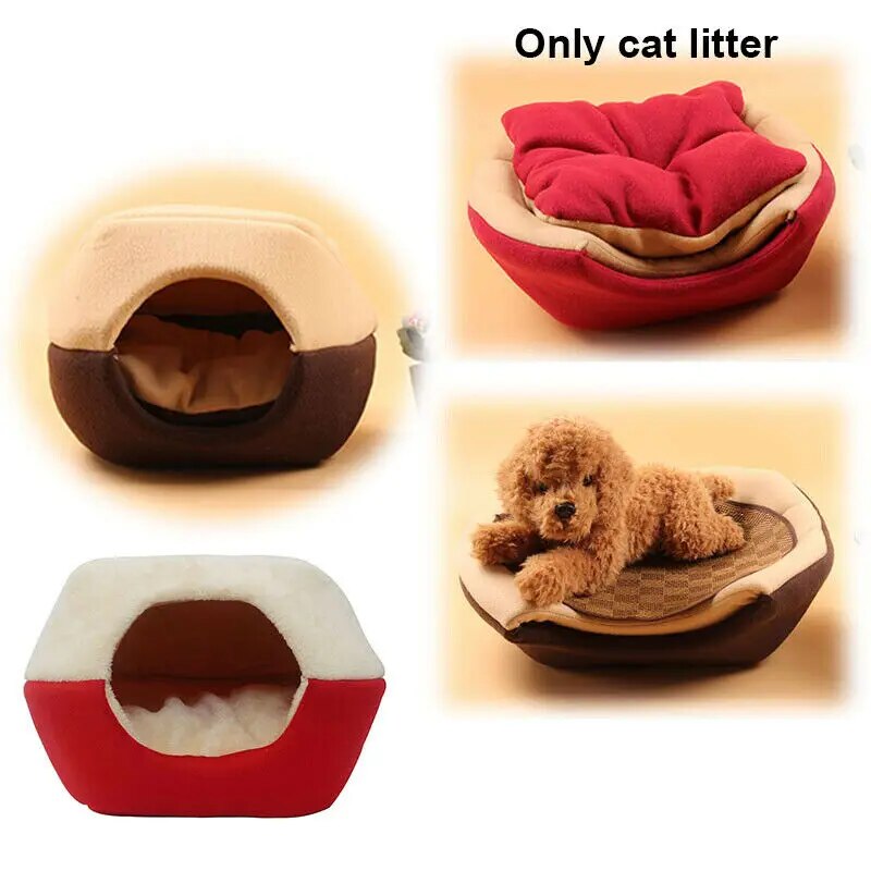 Winter Leopard Dog Puppy Sofa Cushion Pet House Foldable Bed With Mat Soft House Kennel Nest Dog Cat Bed For Small Medium Dogs