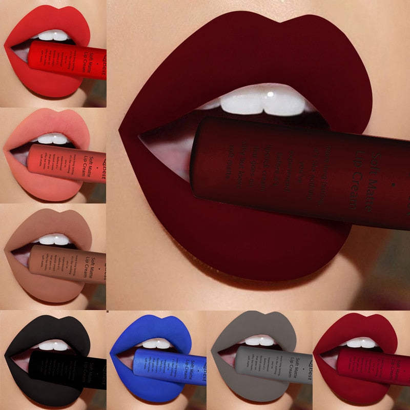 Matte Liquid Lipstick Waterproof Long Lasting Velvet Lip Gloss Tint Tube Matte Nude Pigment Red Black Makeup Cosmetics Lipsticks