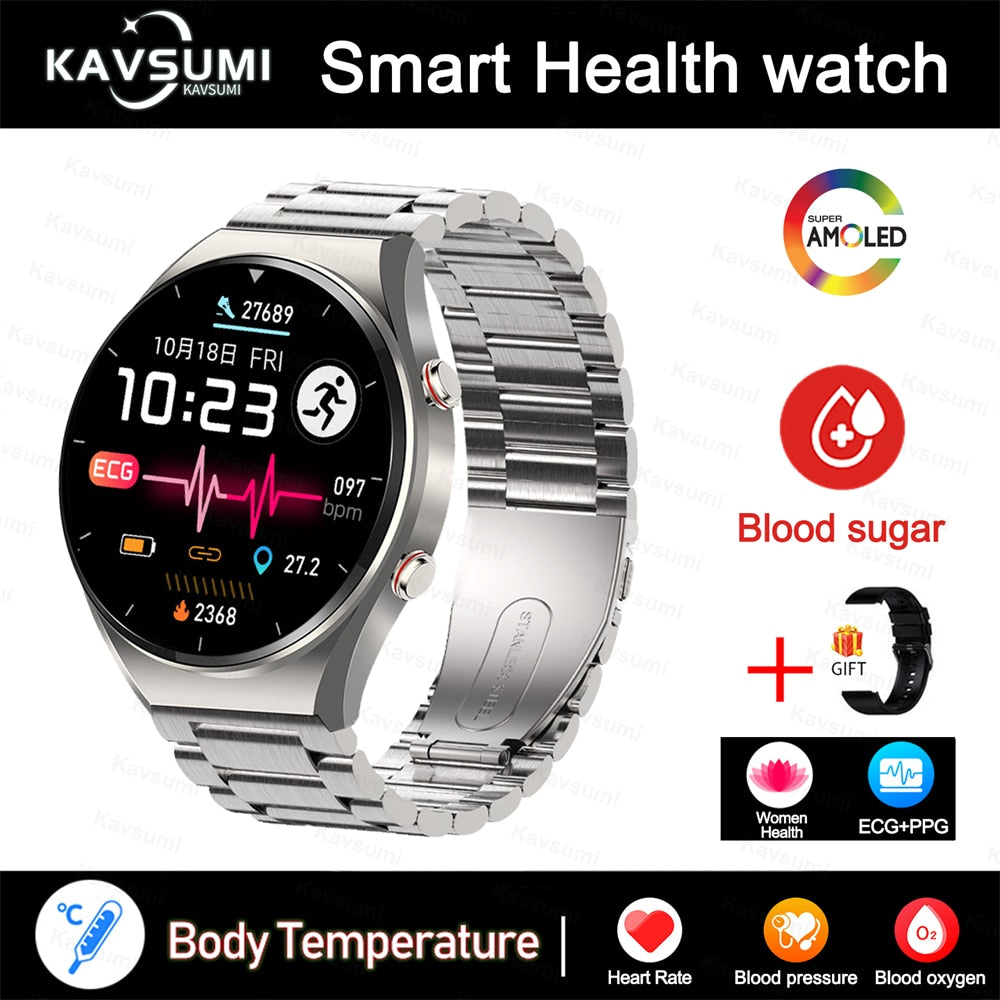 2023 New Non-Invasive Blood Glucose Smart Watch Men Full Touch Screen Sport Fitness Watches Bluetooth For Android ios Smartwatch