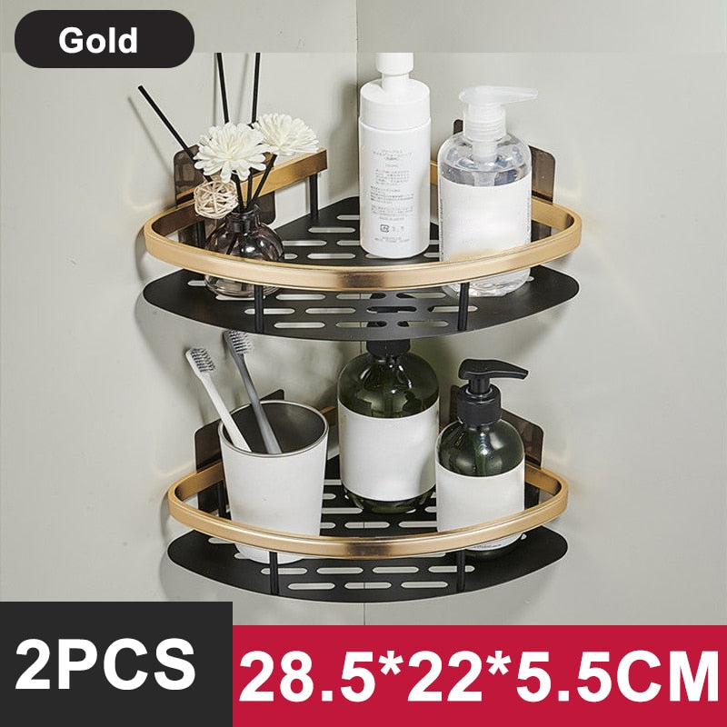 Bathroom Shelf Aluminum Alloy Shampoo Rack Makeup Storage Organizer Shower Shelf Bathroom Accessories No Drill Wall Corner Shelf