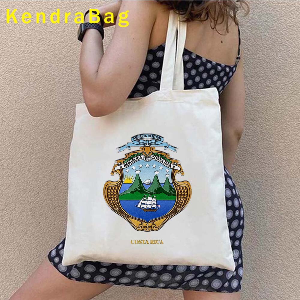 Vintage Arms of Costa Rica Country Map Flag San Jose Girl Soccer Gift Sunset Love Heart Shopper Canvas Tote Bag Shopping Handbag