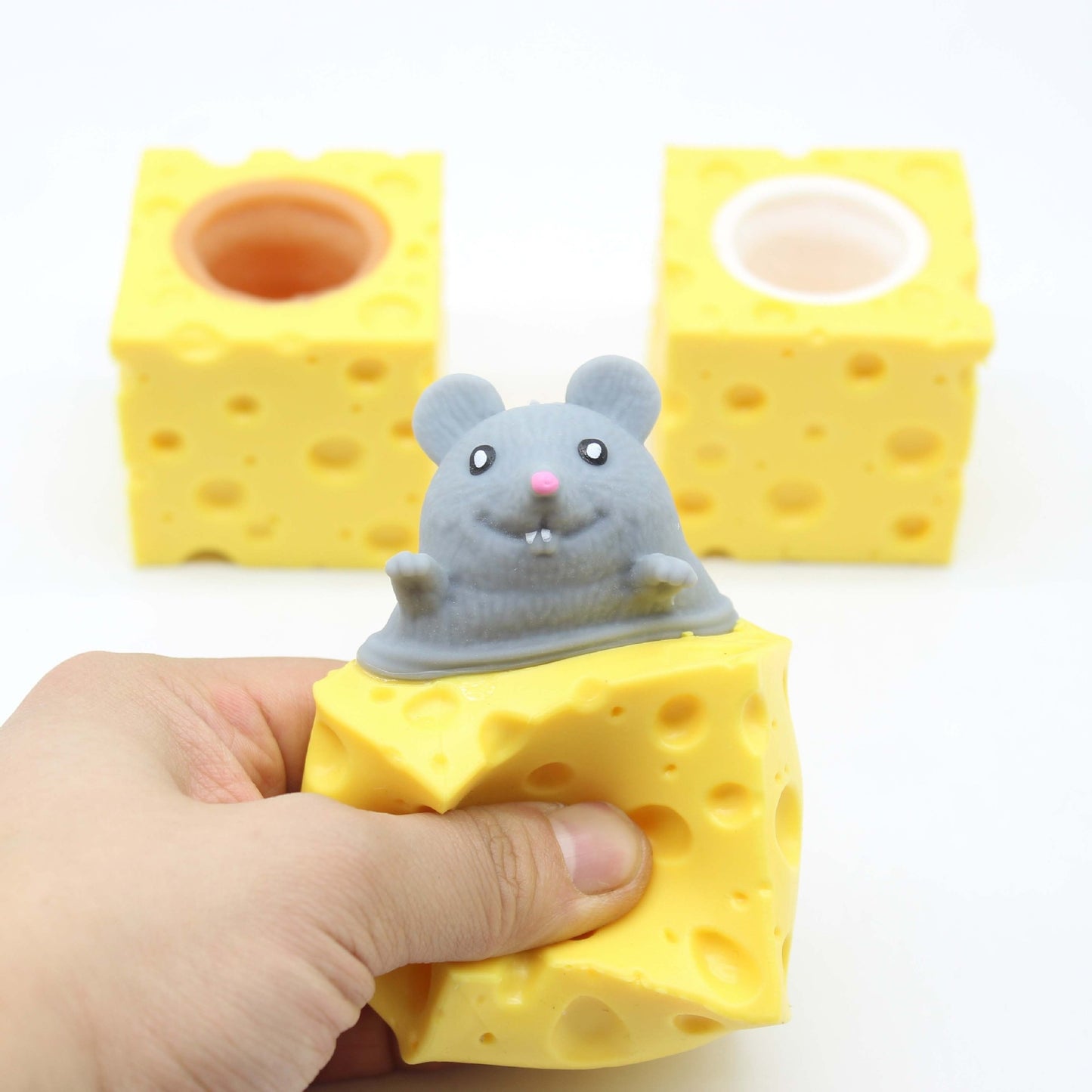 Funny Mouse toy Cheese Block Squeeze Anti Stress Toy Hide and Seek Figures Stress Relief Fidget Toys Kids Adult Xmas Gifts