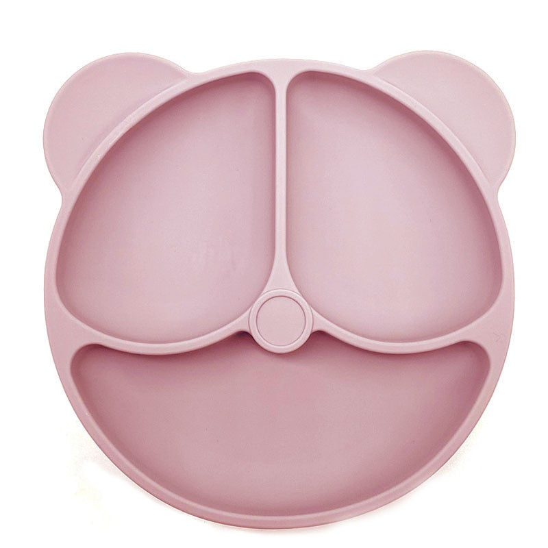 Children's Dishes Baby Silicone Sucker Bowl Baby Bear Face Plate Tableware Set Smile Face Baby Tableware Set Retro Kids Plate