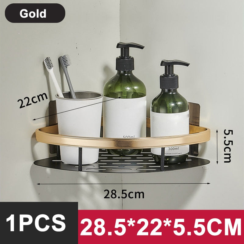 Bathroom Shelf Aluminum Alloy Shampoo Rack Makeup Storage Organizer Shower Shelf Bathroom Accessories No Drill Wall Corner Shelf